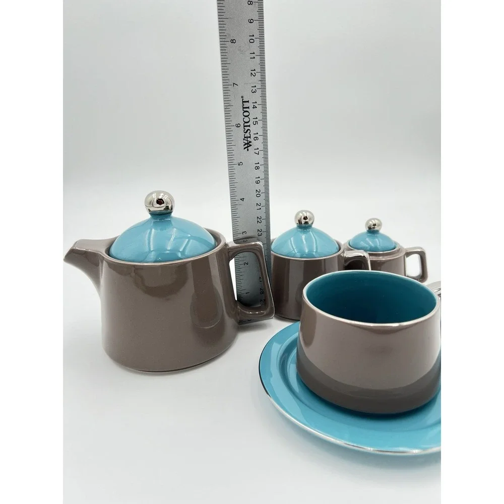 Vintage Stacking Espresso Coffee Set (Turquoise/Brown)